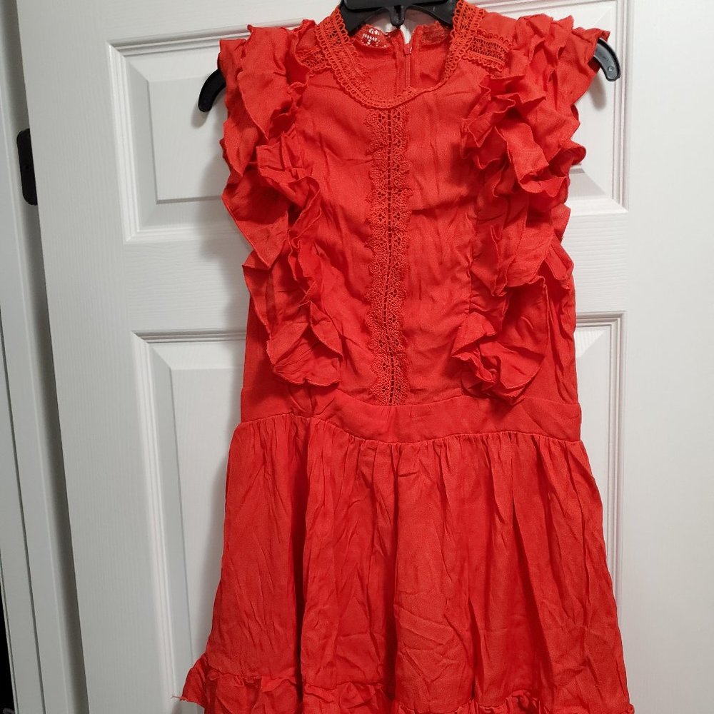 Mock Neck Ruffle Armhole Layered Ruffle Hem Belted